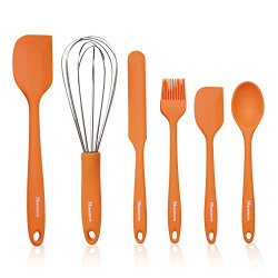 Silicone Spatula Set: Spoon, Large and Small Spatulas, Brush, and Stainless Steel Whisk