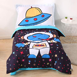Wowelife Astronaut Toddler Bedding Set 4 Piece Toddler Bed Set with Comforter, Flat Sheet, Fitted Sheet and Pillowcase(Astronaut)