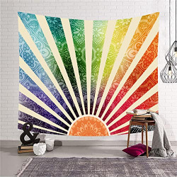 Sun Tapestry Hippie Boho Wall Hanging Tapestry Psychedelic Mandala Wall Art Bohemian Rainbow Print Tapestry Home Decor for Dorm Living Room Bedding (boho,35 x 47inch)
