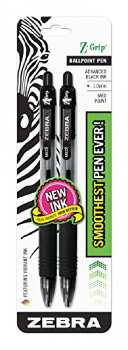 Zebra Pen Z-Grip Retractable Ballpoint Pen, Medium Point, 1.0mm, Black Ink, 2-Count