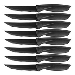 Caripeloy Steak Knife 8 Piece Premium Stainless Steel Steak Knife Kitchen Steak Knife Super Sharp Serrated Steak Knife with Gift Box, Black