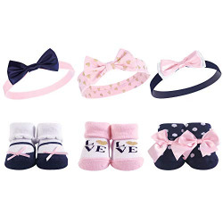 Hudson Baby Infant Girl Headband and Socks Giftset Navy Love, One Size