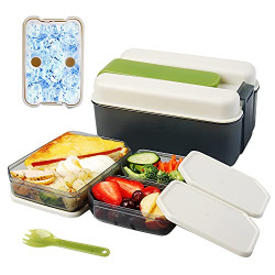 Bento Box, Genteen 3 Portion Control Snack Containers with Large Bento Lunch Containers Multi-use Meal Prep Containers for Kids Microware Safe Leak-Proof On-the-Go Meal Packing BPA Free 40OZ