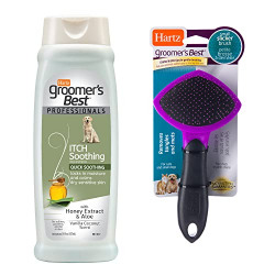 Hartz Grooming Supplies Bundle with Groomer's Best Professionals Itch Soothing Dog Shampoo and Slicker Brush for Dogs, Good for All Dogs & Coat Types