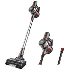 TOPPIN Stick Vacuum Cleaner Cordless - 6 in 1 Powerful 12Kpa Suction Stick Vacuum, Lightweight and Large Capacity, Up to 28 min Runtime, Ideal for Home Hard Floor Carpet Car Pet(RED)