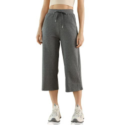 Soltrer Women's Yoga Pants Capri Wide Leg Comfy Drawstring Loose Lounge Pants Pajama Workout Jogger Running Sweatpants with Pockets (Dark Grey, Medium)