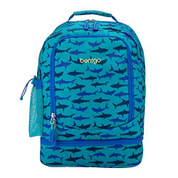 Bentgo Kids Prints 2-in-1 Backpack & Insulated Lunch Bag - Durable, Lightweight, Colorful Prints for Girls & Boys, Water-Resistant Fabric, Padded Straps & Back, Large Compartments (Shark)
