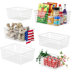 Wire Baskets, Warmfill 6 Pack Wire Baskets for Storage Durable Metal Freezer Basket Pantry Baskets Bin Refrigerator Organizer for Kitchen Cabinets Pantry Countertop, White (2 Small, 2 Medium, 2 Large)