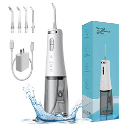 Water Flosser for Teeth Dental Oral Irrigator, Cordless Water Flosser for Braces Oral Care, Portable Rechargeable IPX7 Waterproof Water Teeth Cleaner Pick with 4 Jet Tip for Home Travel Adults(White)