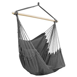 SUNLAX Hammock Chair Hanging Rope Swing Cotton Canvas, Two Seat Cushions, for Bedroom Indoor Outdoor, Max 330 Lbs(Charcoal)