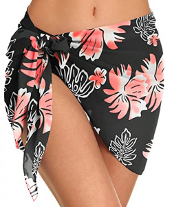 CHICGAL Women's Swimsuit Cover ups Bathing Suit Sarongs Summer Beach Wrap Shorts Bikini Mini Dress (Red Rose,M)