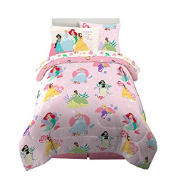 Disney Princess Kids Bedding Super Soft Comforter and Sheet Set with Sham, 5 Piece Twin Size,  Official  Disney Product By Franco