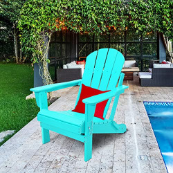 WUTUTUEE Adirondack Chair Weather Resistant Folding Adirondack Outdoor Patio Chair Adirondack Fire Pit Plastic Chair for Outside, Deck, Garden, Campfire, Composite (Aqua)