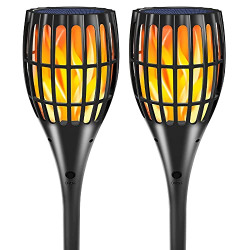 Quiltered Solar Torch Lights Outdoor Dancing Flickering Flame, LED Tiki Torch Lights Landscape Decoration Romantic Realistic Lighting Dusk to Dawn Auto On/Off Pathway Lights for Garden