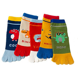 Webuyii 5 Pairs Kids Toe Socks Cute Dinosaur Embroidery Pattern Cotton Boys Toe Separated Socks for 3-10 Years Children 7-10 years