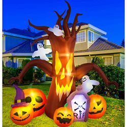 Max Fun 8FT Halloween Inflatable Decorations Infalatbles Dead Tree Outdoor Decor with LED Lights Built-in Blow Up Inflatable Pumpkin Ghost for Halloween Party Indoor Outdoor Yard Lawn Decor