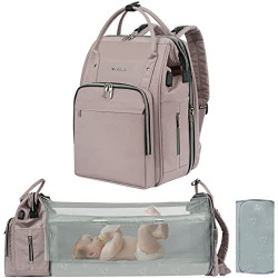 VANKEAN Diaper Bag Backpack Large Capacity with Portable Changing Pad, Waterproof Baby Diaper Bags with Stroller Strap & USB Port, Multifunction Diaper Backpack for Women, Light Dusty Pink