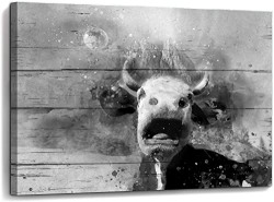 Cow Farmhouse Wall Decor Country Farmhouse Canvas Printing Rustic Bedroom Black And White Pictures Decor-Highland Cow Wall Art Home Artwork Used In Kitchen Dining Room Decorate And Framed 12''X16''