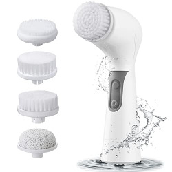 Face Scrubber Facial Cleansing Brush: Electric Face Brush Waterproof Spin Cleanser Exfoliating Blackhead Acne Pore Deep Cleaning Machine - Face Spa System Skin Clean Set Grey