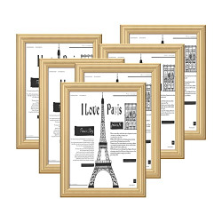 5x7 Picture Frame, Wood Golden Photo Frames with High Difinition Glass,Gallery Wall Frame Set for 5 by 7 photos for Wall or Tabletop Display,Pet Family Picture Frames Collage Wall decor ,6 PCS
