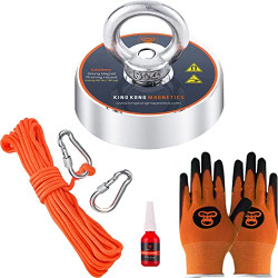 King Kong Magnetics 400 lbs Pulling Force Magnet Fishing Kit - 2.36 inch Strong Neodymium Fishing Magnets-Gloves, Nylon Rope, Thread Locker & Carabiners Included