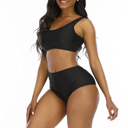 Jodimitty Two Piece Bathing Suits for Women High Waisted Bikini,Cute Swimwear Teen Swimsuits for Girls Black