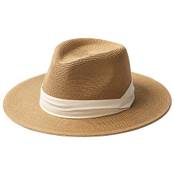 Straw Panama Sun Hats for Women Men Summer Wide Brim Fedora Beach Hat UPF50+
