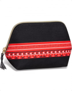 Marvolia Makeup Bag for Purse - Small Cosmetic Bag for Women Boho Makeup Pouch for Travel Cute Coin Purse - Black