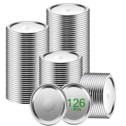 Canning Lids Food Grade Material,Thickened Mason Jar Lids 126 Count,[Regular Mouth Canning Jar Lids ],Split-Type Simple Metal Seals Lids for Home Kitchen & Dining (Silver, 126 Pcs)