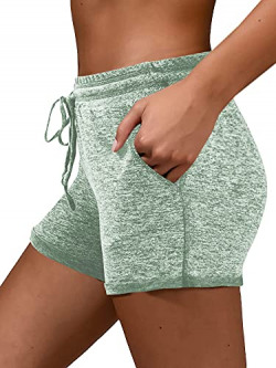 Miladusa Women Running Yoga Active Workout Lounge Casual Shorts Comfy Drawstring Elastic Waist Summer Pocketed Shorts Green