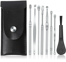 8 Pcs Ear Pick Earwax Removal Kit, Innovative Spring Ear Cleansing Tool Set, Small Portable Ear Curette Ear Wax Remover Tool with Cleaning Brush and Storage Leather Pouch