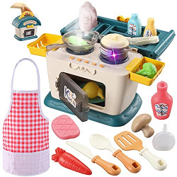 JOYIN 24 Pcs Kitchen Play Set for Kids, Pretend Cooking Toys with Simulation of Spray, Music & Lights, Color Changing Play Kitchen Sets, Kids Todders Boys Girls Gift for Birthday Christmas