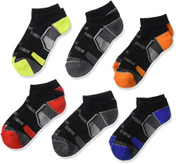 Fruit of the Loom Boys' 6 Pack No Show Everyday Active Socks (Medium (Shoe Size 9-2.5), Black Assorted)