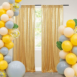 Poise3EHome Sequin Backdrop Curtain 2 Panels 2Ftx8Ft for Wedding Party Decor, Golden