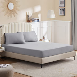 Lifewit Queen Fitted Sheet Ultra Soft Fitted Bottom Sheet with Deep Pocket for Mattress Up to 14 inches, Wrinkle Free & Fade Resistant-1 Fitted Sheet Only, Grey