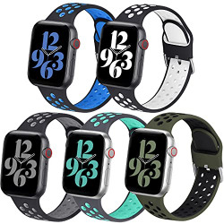 5 Pack Silicone Band Compatible with Apple Watch Band 42mm 44mm 45mm 38mm 40mm 41mm for Women Men,Soft Breathable Silicone Sport Strap with Air Hole for iWatch SE Series 7/6/5/4/3/2/1(38mm/40mm/41mm)