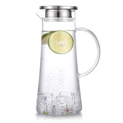 SUSTEAS 1.5 Liter 51oz Glass Pitcher with Lid, Easy Clean Heat Resistant Glass Water Carafe with Handle for Hot/Cold Beverages - Water, Cold Brew, Iced Tea & Juice