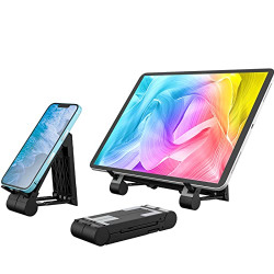 Foldable Cell Phone Stand Adjustable Angle Phone Holder Compatible with All iPhone, iPad, Tablet, for Home Office Deck(Black)