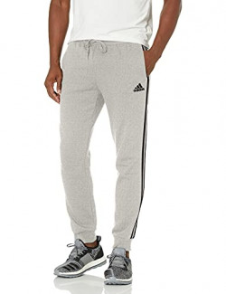 adidas Men's Standard Essentials Fleece Tapered Cuff 3-Stripes Pants, Medium Grey Heather/Black, X-Large