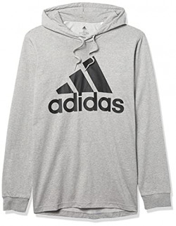 adidas Men's Essentials Logo Hoodie, Medium Grey Heather/Black, X-Small