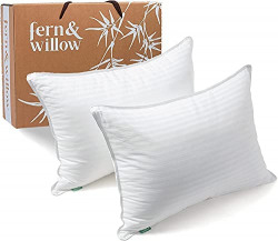 Fern and Willow Pillows for Sleeping - Set of 2 Queen Size Down Alternative Pillow Set w/ Luxury Plush Cooling Gel for Side, Back & Stomach Sleepers