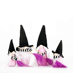 Fonder Mols Halloween Witch Gnomes Plush w/Broom for Tier Tray Decor, 4pcs Black Pink Nordic Faceless Elf Dolls Dwarf for Home Household Christmas Halloween Decorations Indoor