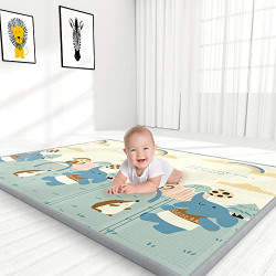 YOOVEE Baby Play Mat, Extra Large Folding Baby Crawling Mat, Waterproof Reversible Playmat Foam Non Toxic Anti-Slip Portable Kids Play Mat for Infant, Toddler, 79  x 71  x 0.4 