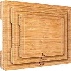 Bamboo Cutting Board, (Set of 3) Heavy Duty Kitchen Chopping Board with Juice Groove Wood Butcher Block and Wooden Carving Board Serving Tray, Kikcoin