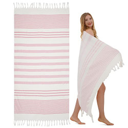 Winthome Turkish Beach Towels, Large Turkish Bath Towels, Super Absorbent Quick Dry Sand Free Beach Towel with Portable Packaging for Beach Pool SPA Outdoor Sports (40  70 -Pink)