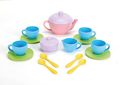 Green Toys Tea Set - BPA Free, Phthalates Free Play Toys for Gross Motor, Fine Skills Development. Kitchen Toys