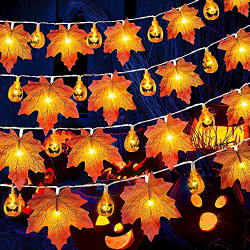 Halloween String Lights,LED Pumpkin and Maple Leaf Lights Battery Operated,10Ft 20LED Pumpkin Garland Lights String