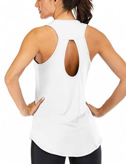 ICTIVE Yoga Tops for Women Loose fit Workout Tank Tops for Women Backless Sleeveless Keyhole Open Back Muscle Tank Running Tank Tops Workout Tops Racerback Gym Summer Tank Tops White XS