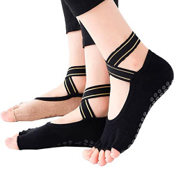 Yoga socks 2 Pairs Non Slip Socks Womens Toeless Socks Pilates Socks with Grips for Yoga, Pilates, Dance, Barre Socks (Black / Skin Color)