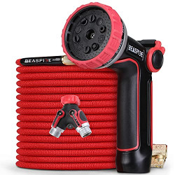 Expandable Garden Hose 75FT, 10 Function High-Pressure Nozzle, Super Durable 3750D, 3/4  Solid Brass Connectors Spray Nozzle, 2-Way Splitter,No-Kink Lightweight for Watering & Washing